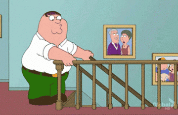 Peter Griffin in &quot;Family Guy&quot; falling down the stairs