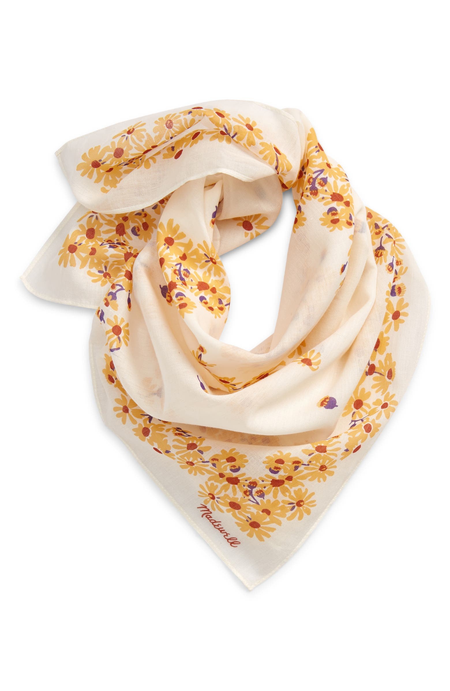 Cream bandana with yellow flowers and red and purple accents