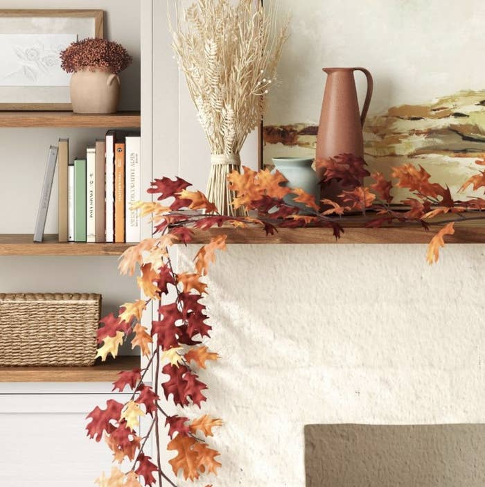 The garland draping down off the mantlepiece