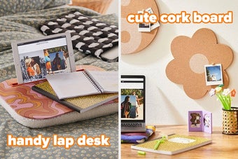 lap desk, flower shaped cork board 