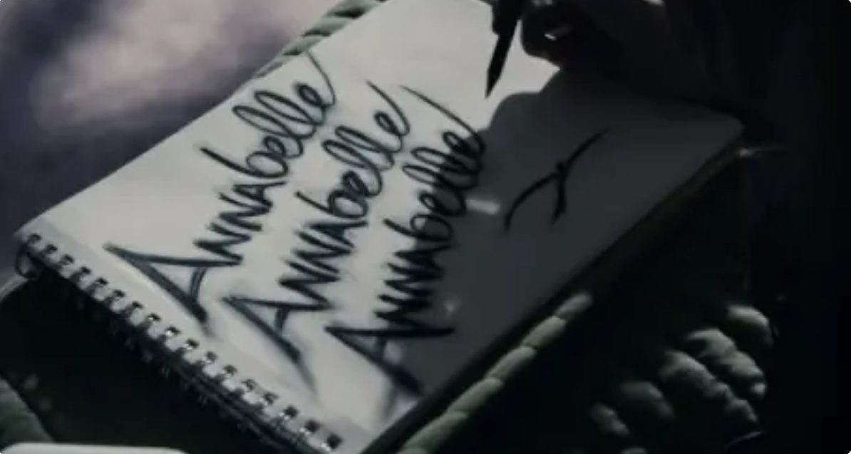 someone writing Annabelle on a notebook several times