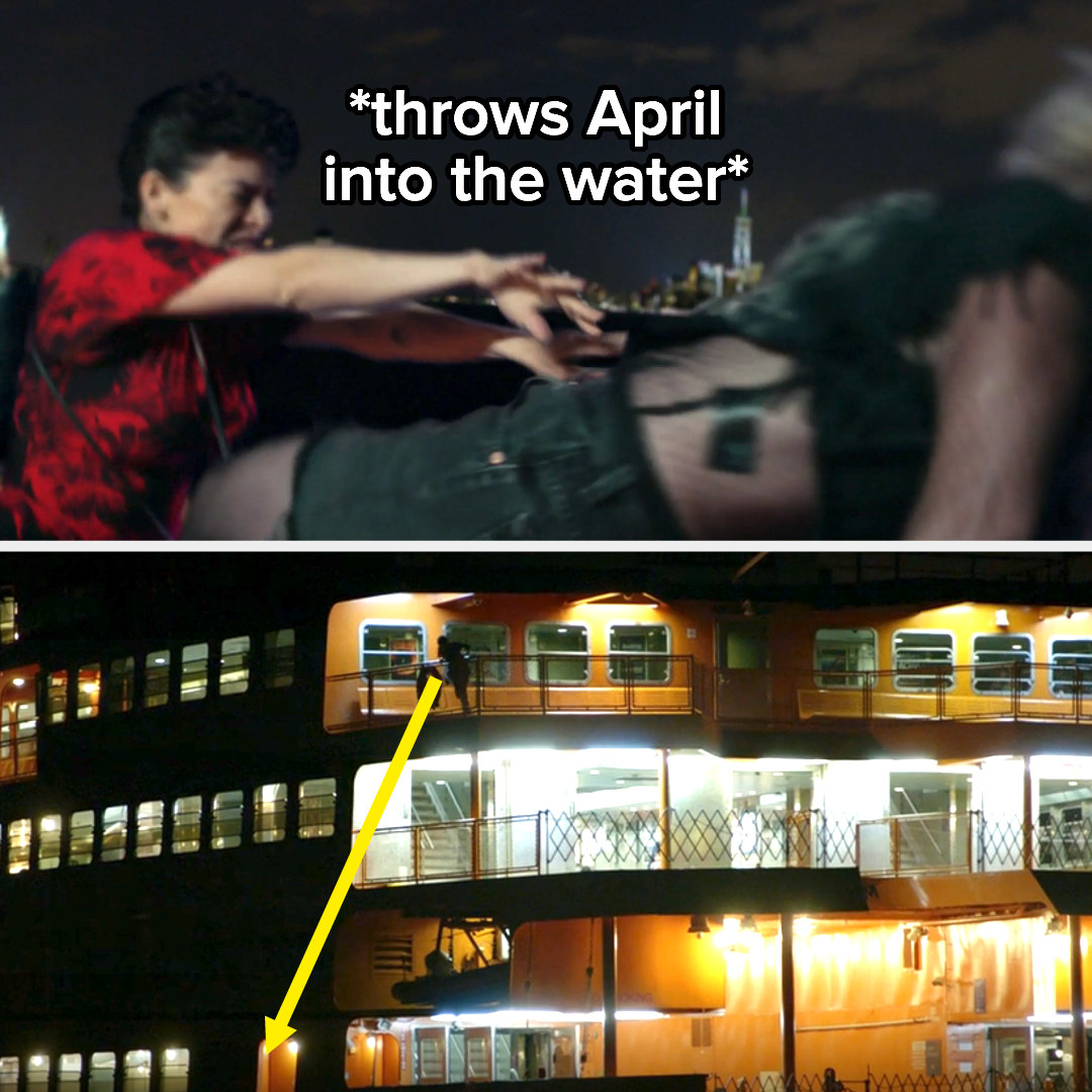 dory throwing april into the water from three floors up
