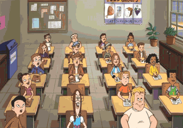 Recess characters throw paper up in the air