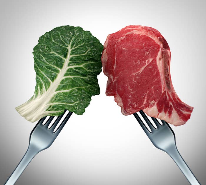 Beef and lettuce side by side