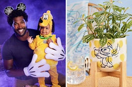A kid in a pluto costume / a stitch planter