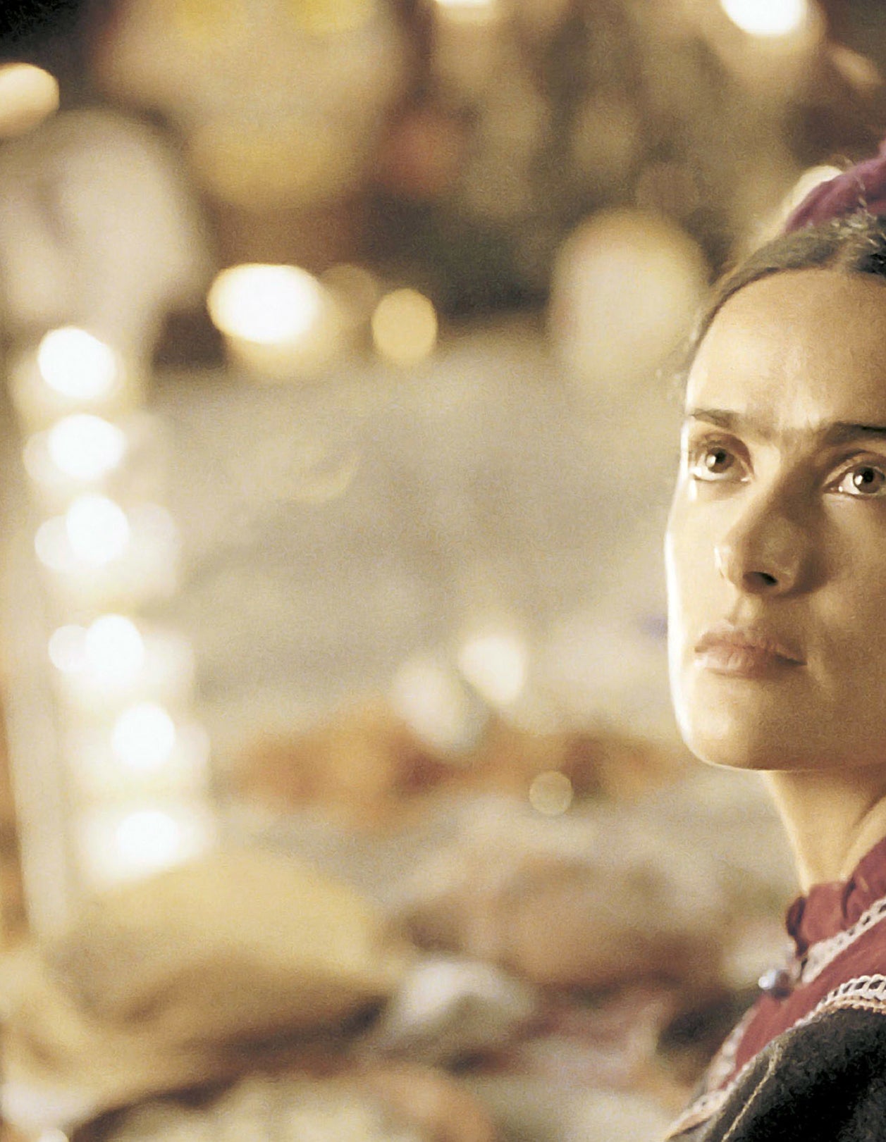 Close-up of Salma as Frida