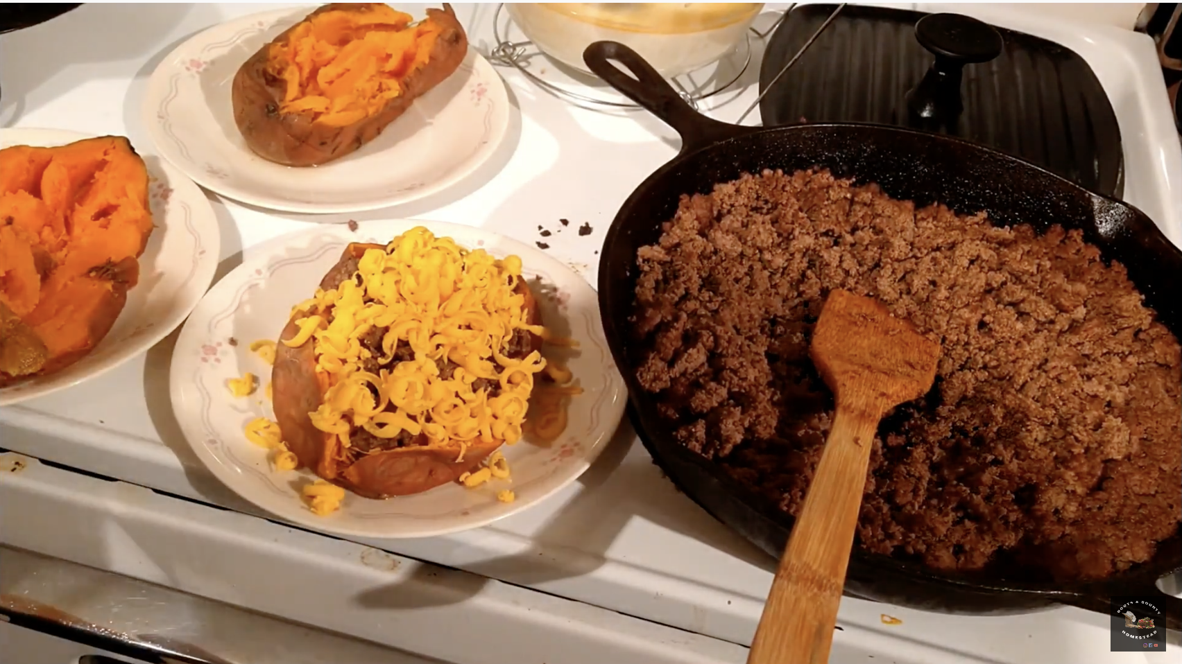 Sweet potato with taco meat and cheese