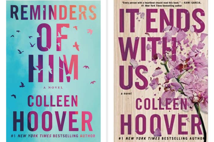 Two book covers; on the left: multicolored bird silhouettes and on the right: a smashed flower