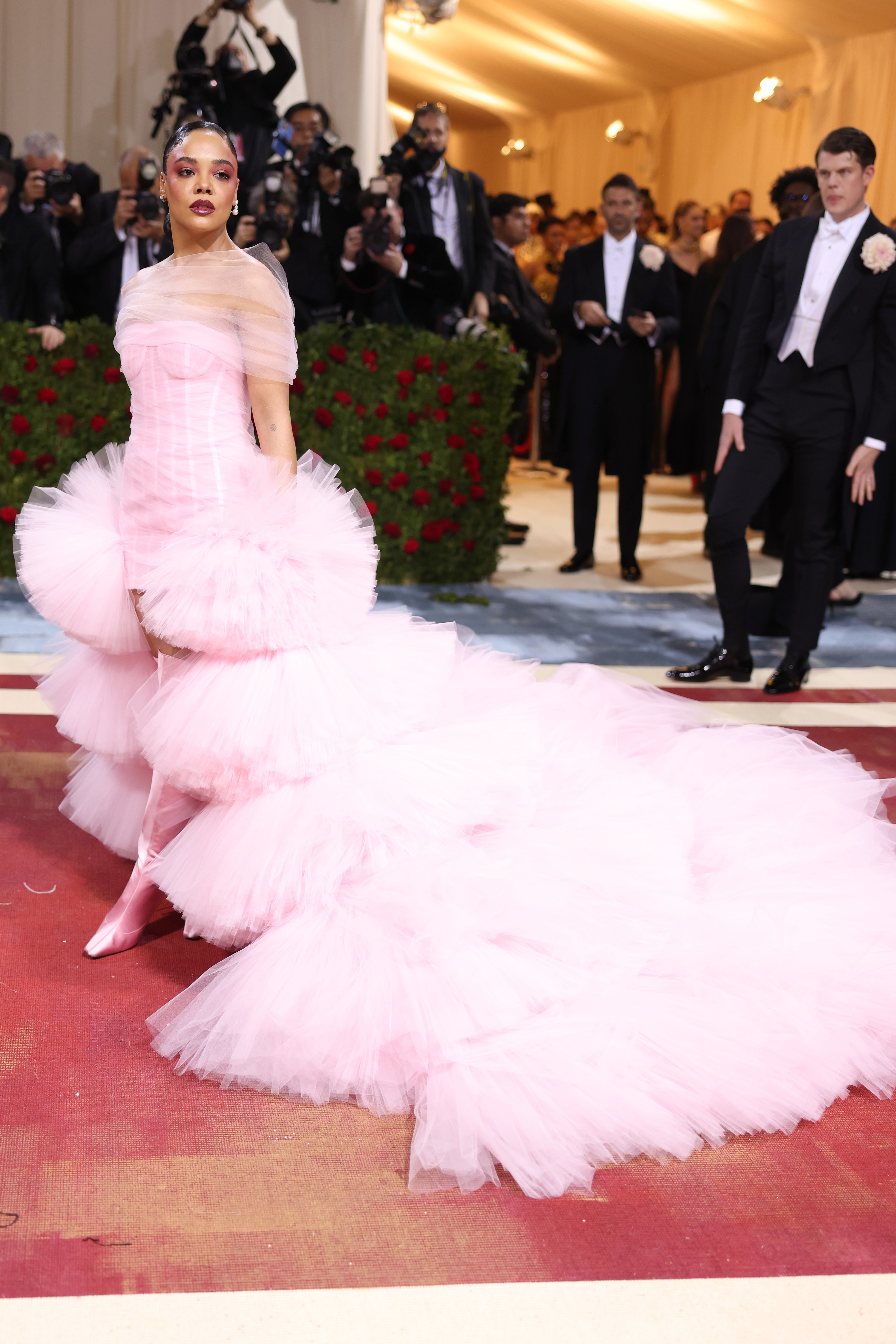 Tessa Thompson poses at the Met Gala on May 02, 2022