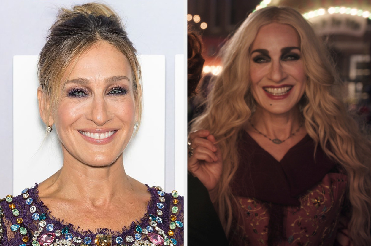 Sarah Jessica Parker on the red carpet as herself and as Sarah in hocus pocus 2
