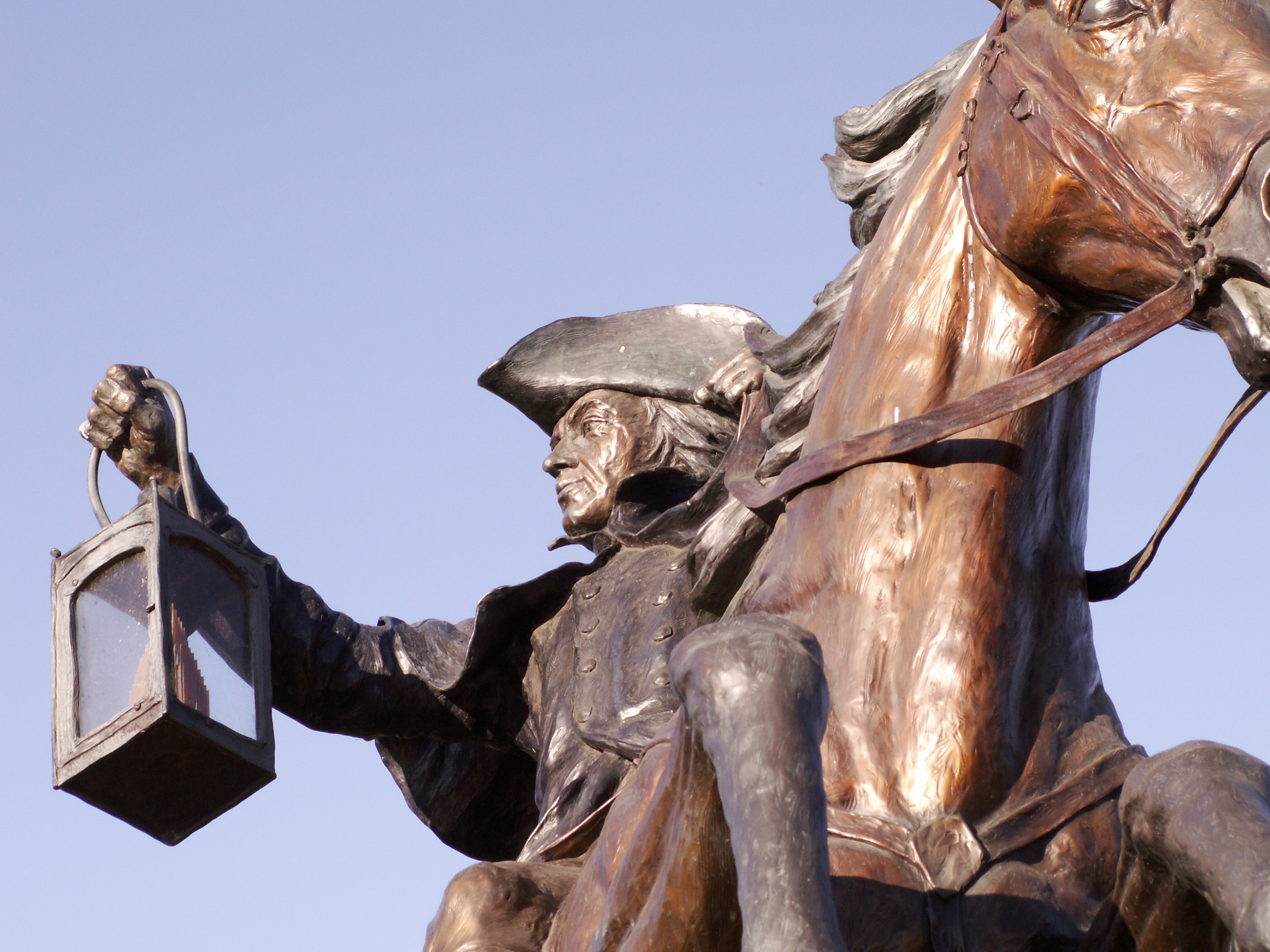 Close-up of a Paul Revere statue