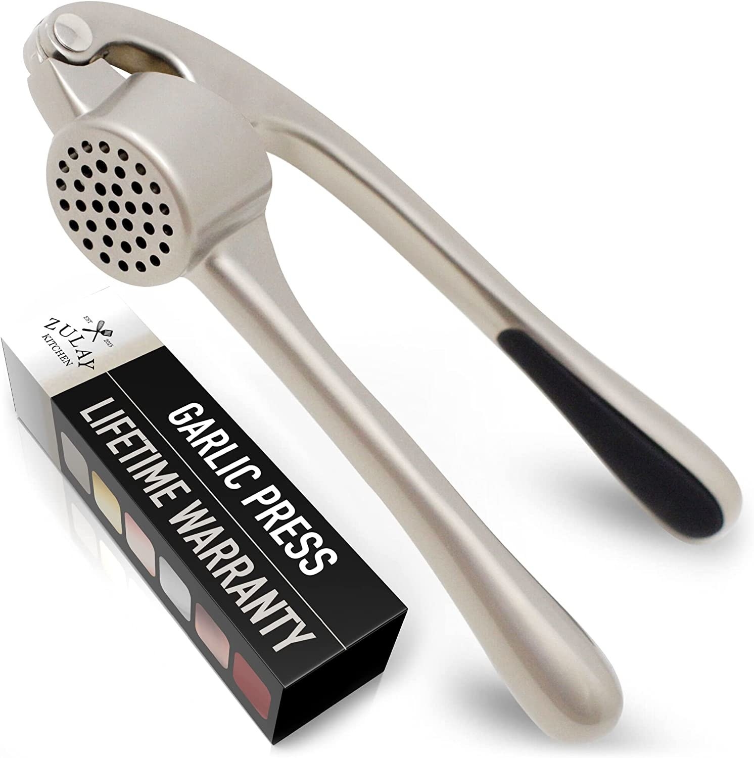 a silver garlic press