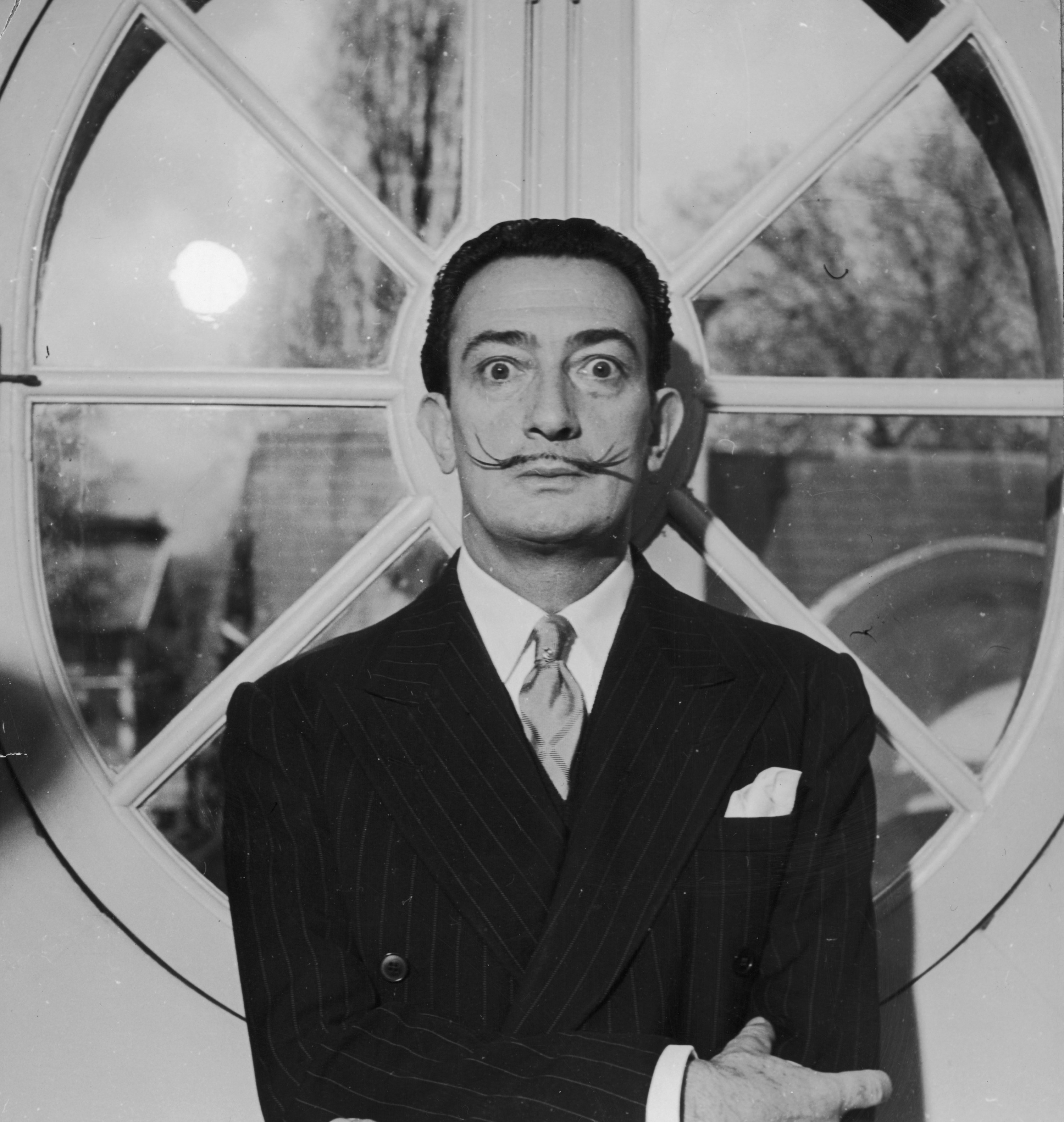 Black-and-white photo of Dalí
