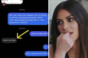 text messages next to nervous kim kardashian