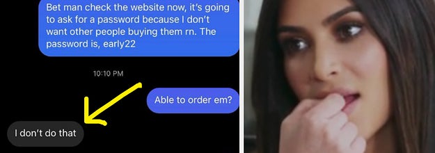 text messages next to nervous kim kardashian