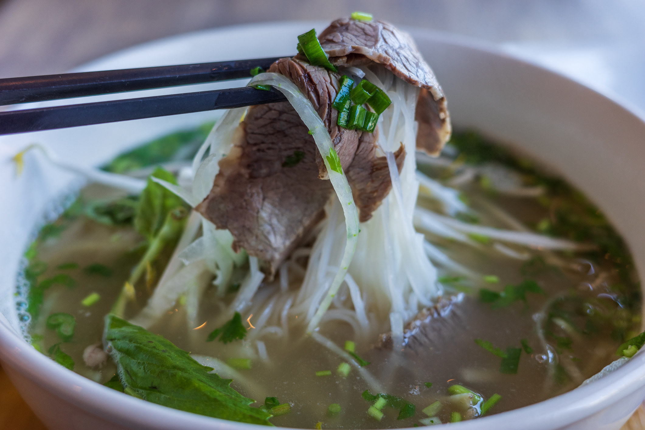A bowl of beef pho.