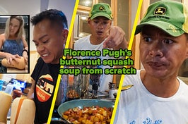 author cooking butternut squash soup (inset) florence pugh