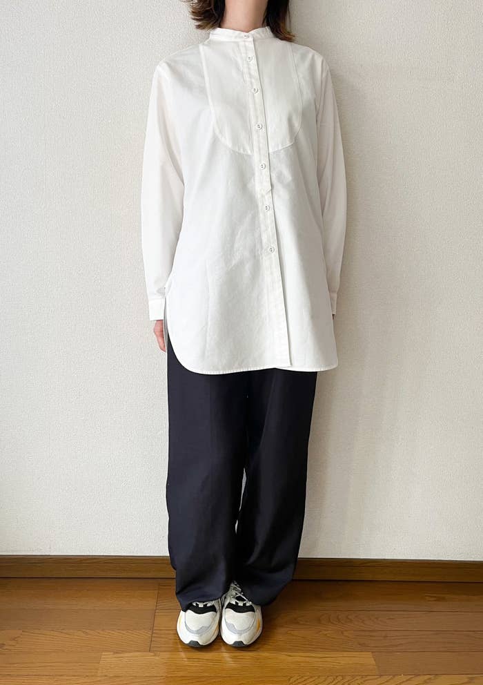 UNIQLO(ユニクロ)のおすすめレディースファッション「オックスフォードスタンドカラーチュニック(長袖)」のコーディネート