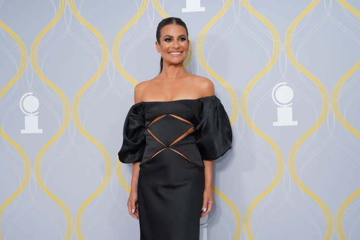 Lea on the red carpet in an off-the-shoulder dress