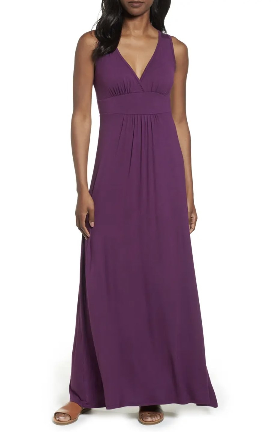 Model in the deep purple dress