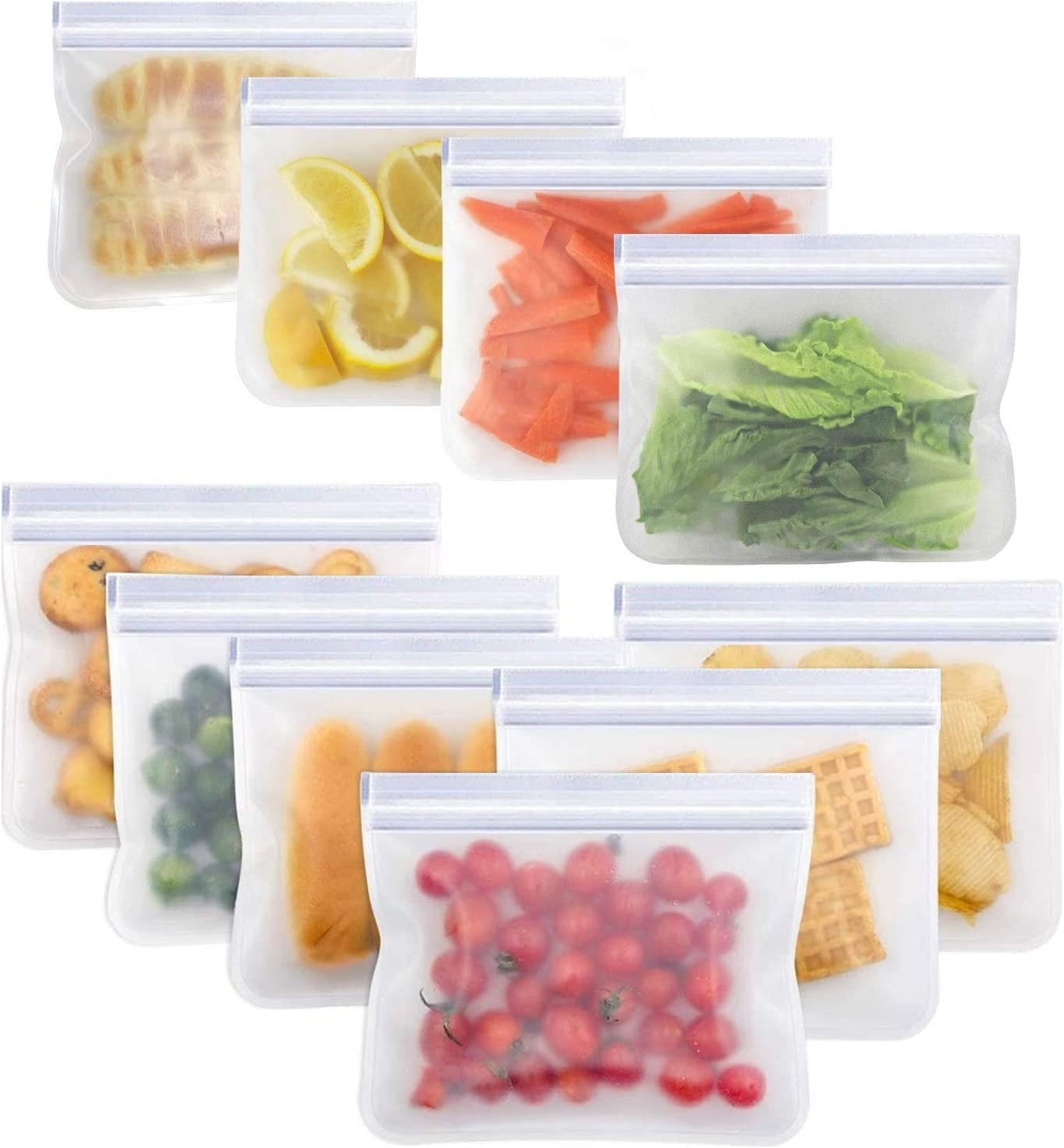 Paquete de 10 bolsas herméticas de silicona para alimentos