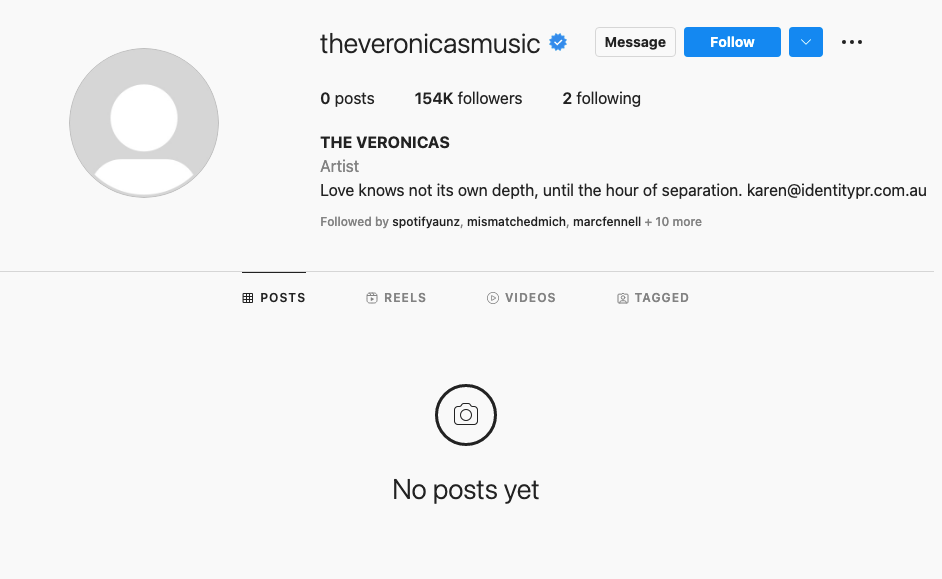 The Veronicas Instagram page with no photos
