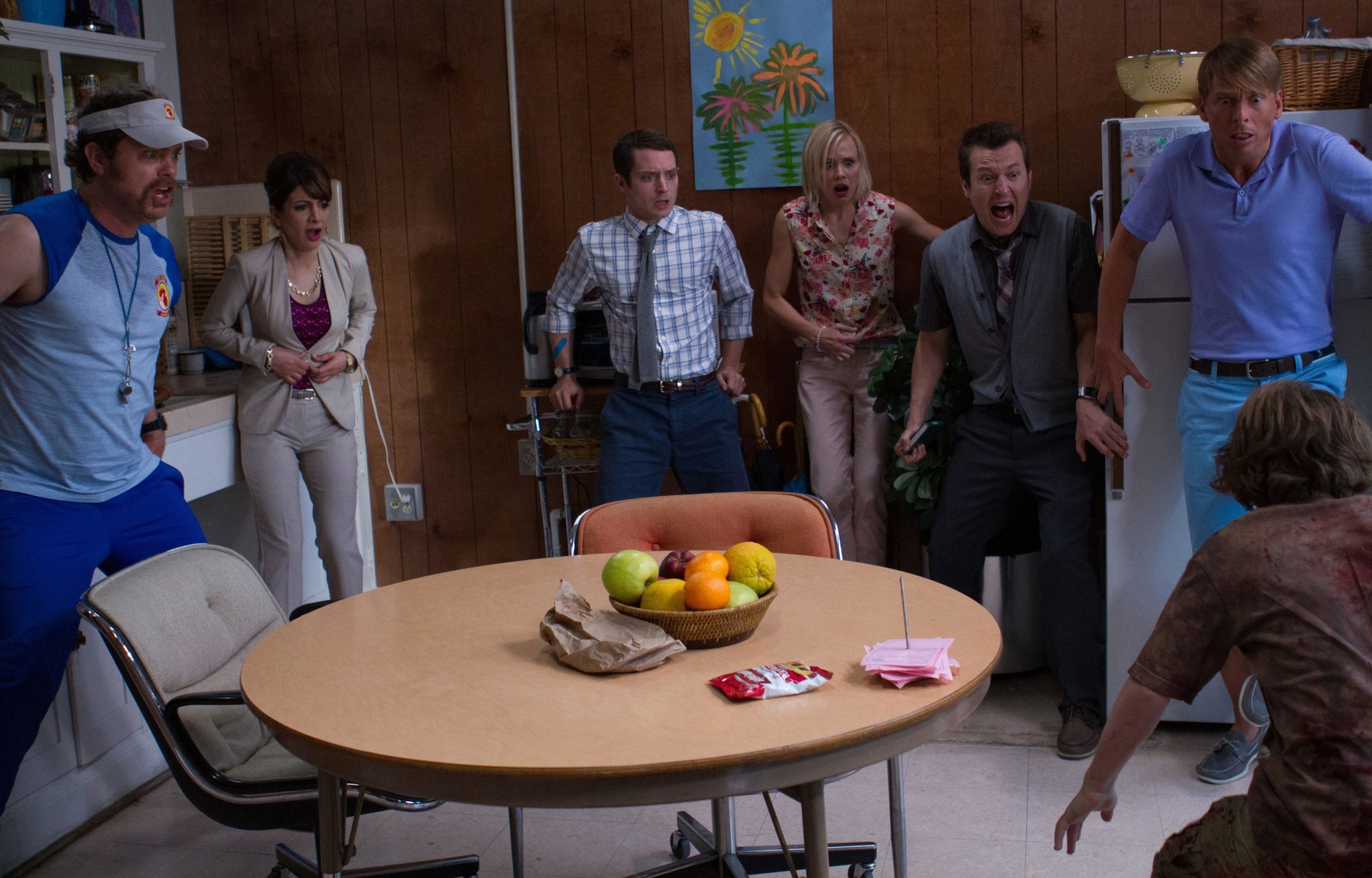 Rainn Wilson, Nasim Pedrad, Elijah Wood, Alison Pill, Leigh Whannell and Jack McBrayer in &quot;Cooties&quot;