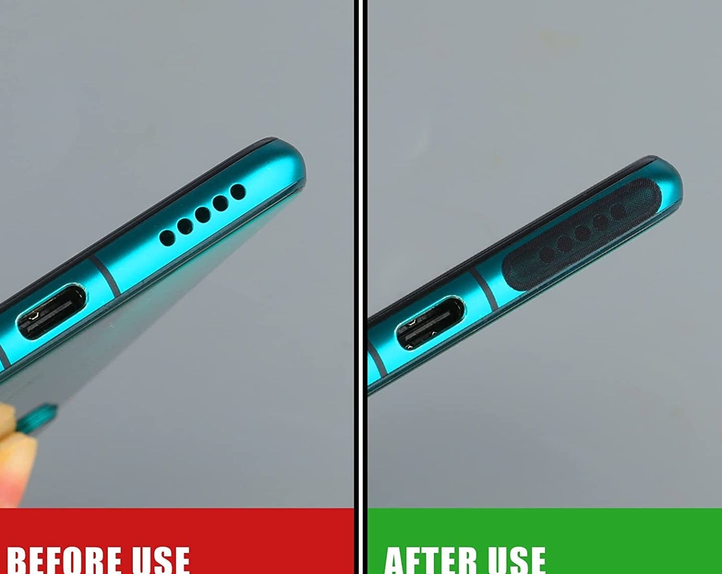 a photoset showing the before and after of using the stickers on a phone