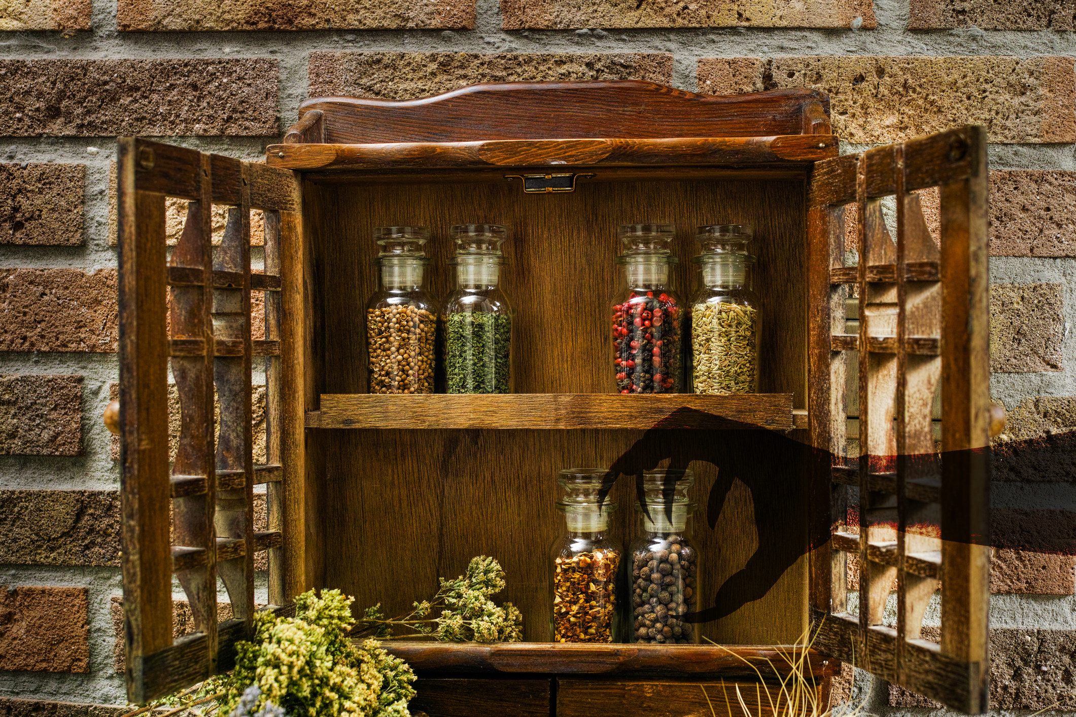 An opened spice rack