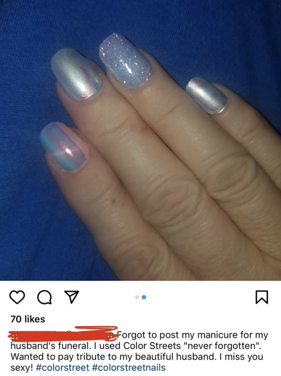 widow posting her manicure