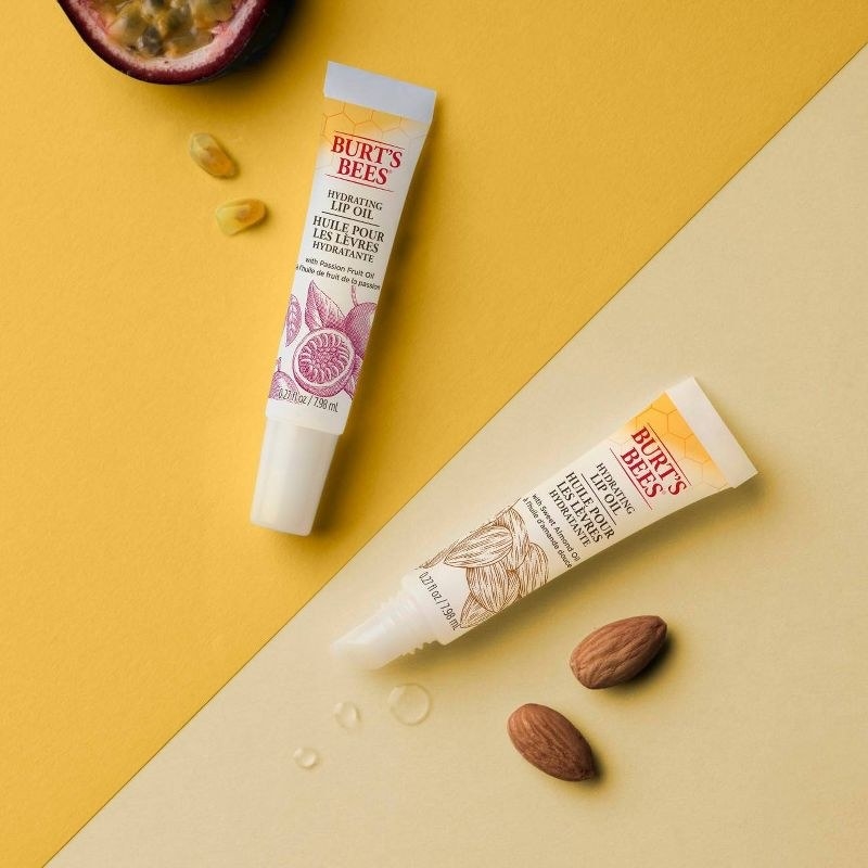 A set iof lip oil rubes with almonds and fruit seeds
