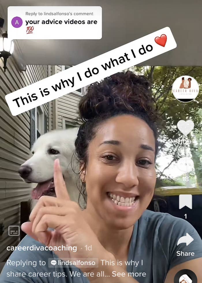 Erica smiling on her porch with her dog