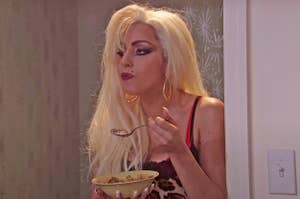 Lady Gaga eating cereal on SNL