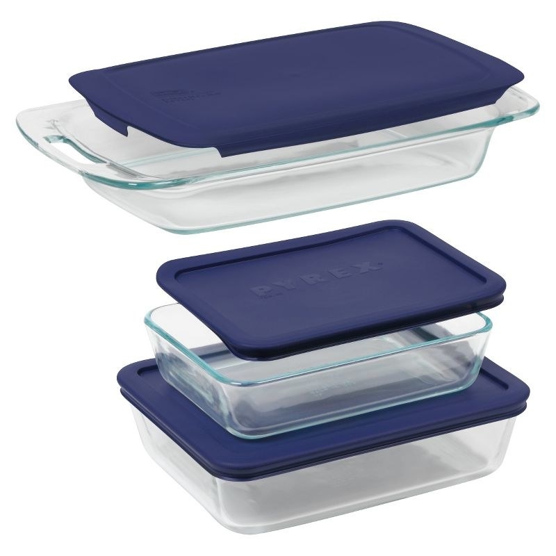 the three glass containers with dark blue lids