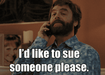 Zach Galifianakis telling someone over the phone that he&#x27;d like to sue