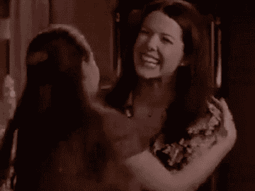 Rory and Lorelei Gilmore excitedly hugging