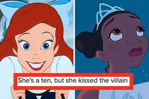 阿里尔（Ariel）在左边，右边的右边标有“她十岁，但她亲吻了小人”