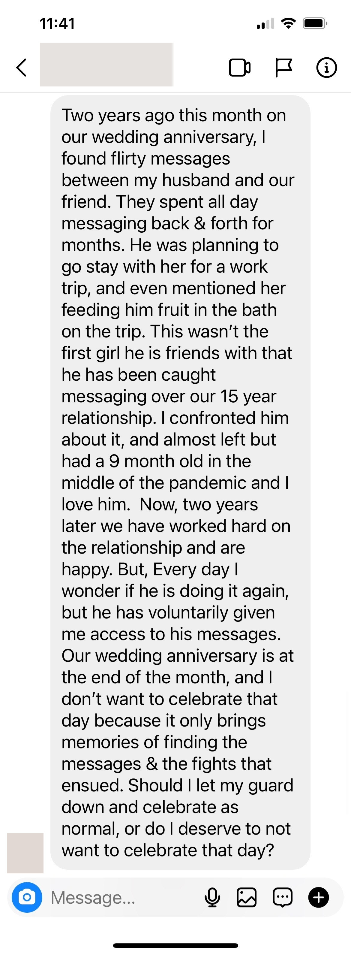 DM from the woman who caught her husband sending flirty messages