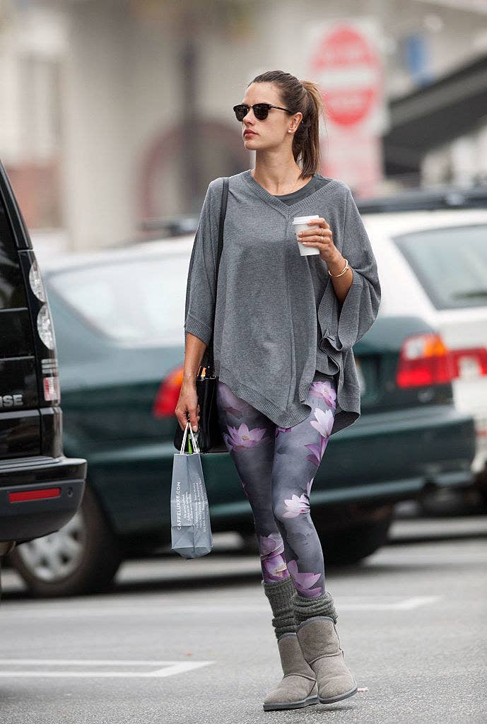 Alessandra Ambrosio in leg warmers and gray Uggs