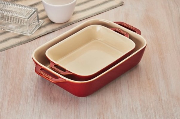 two red baking dishes