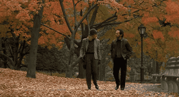 Harry and Sally walking in the park in autumn in When Harry Met Sally