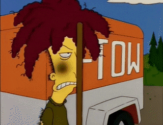 Sideshow Bob from &quot;The Simpsons&quot; walking into a rake