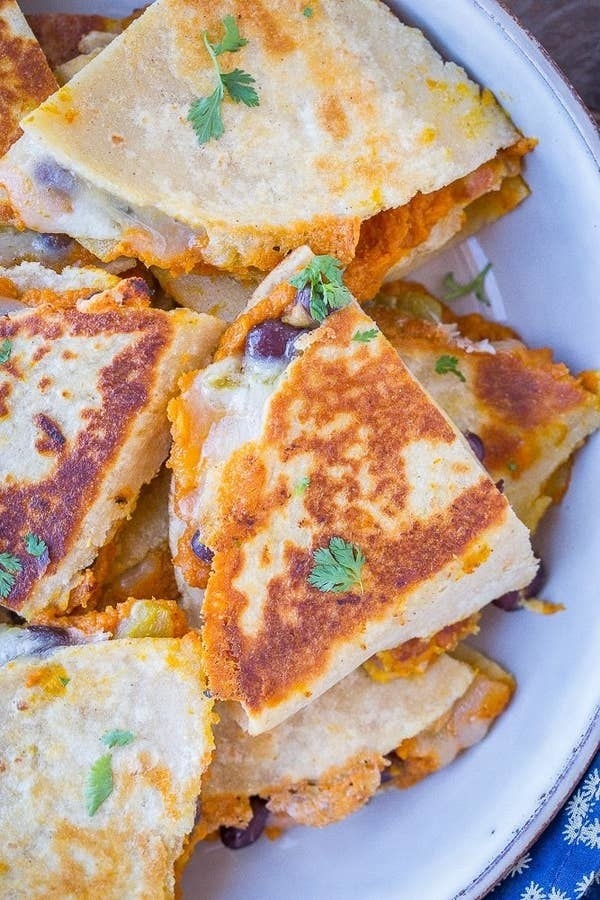 Close-up of Pumpkin Quesadillas With Black Beans and Green Chile