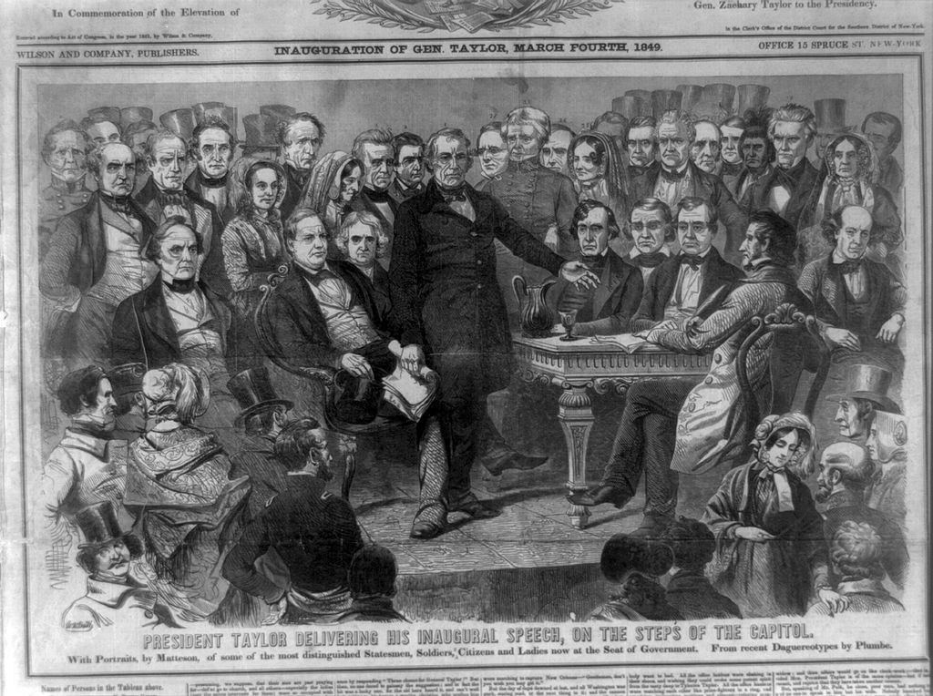Illustration of people surrounding President Taylor