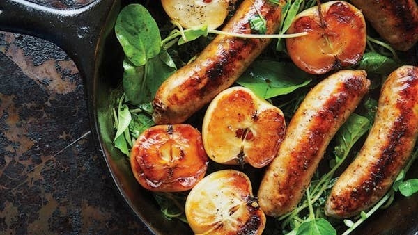 Pan-Seared Sausage With Lady Apples and Watercress
