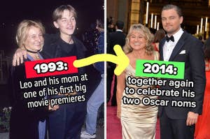 Leonardo DiCaprio and his mom on the red carpet 21 years apart