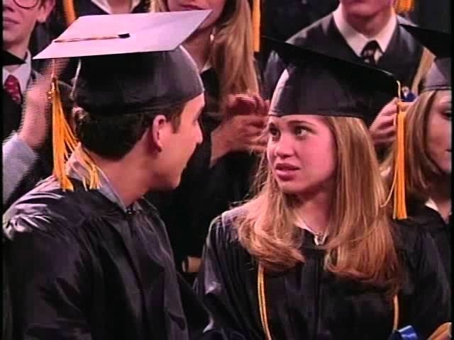 two characters at graduation looking scared