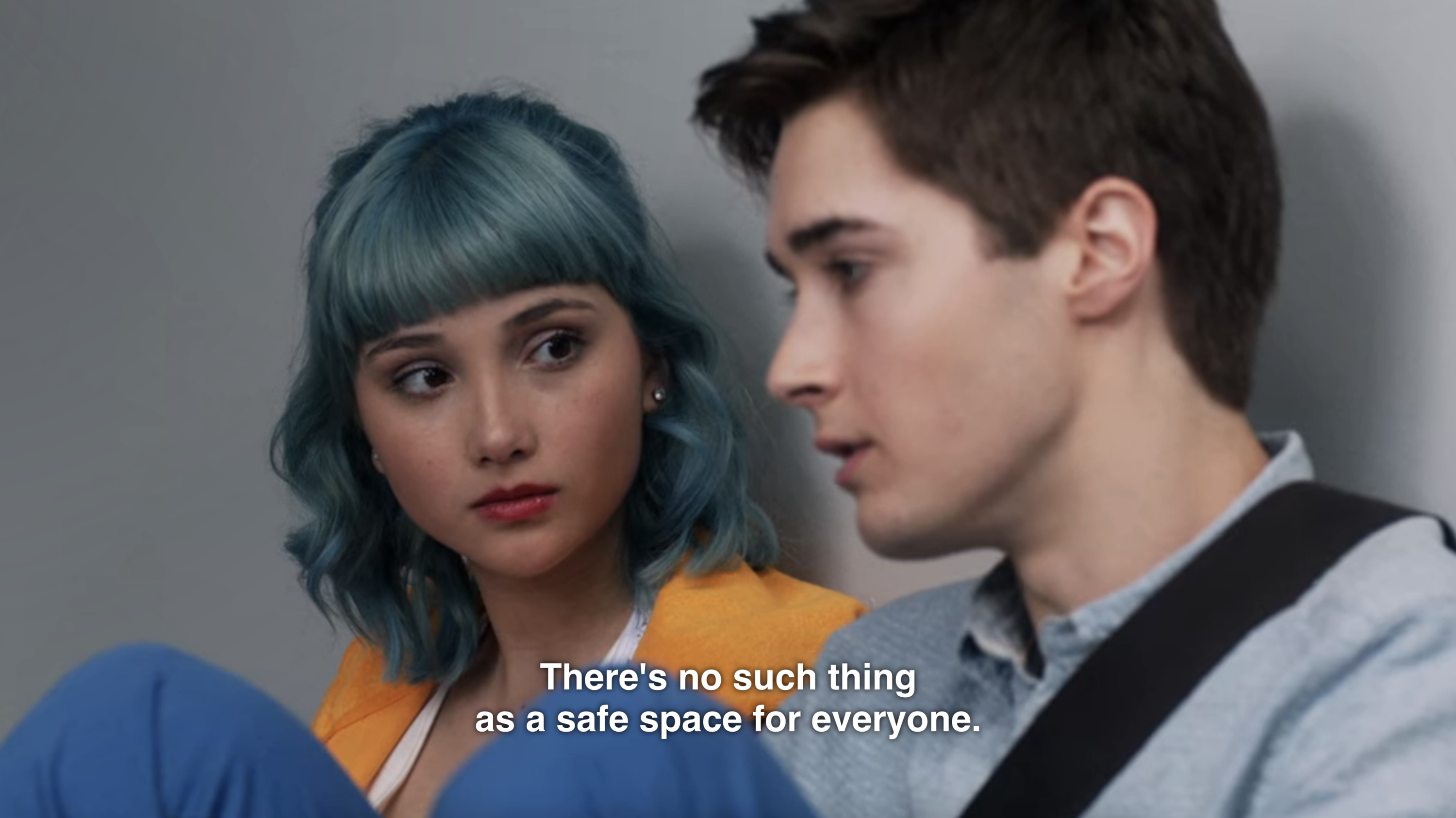 characters sitting together and one saying, there&#x27;s no such thing as a safe space for everyone