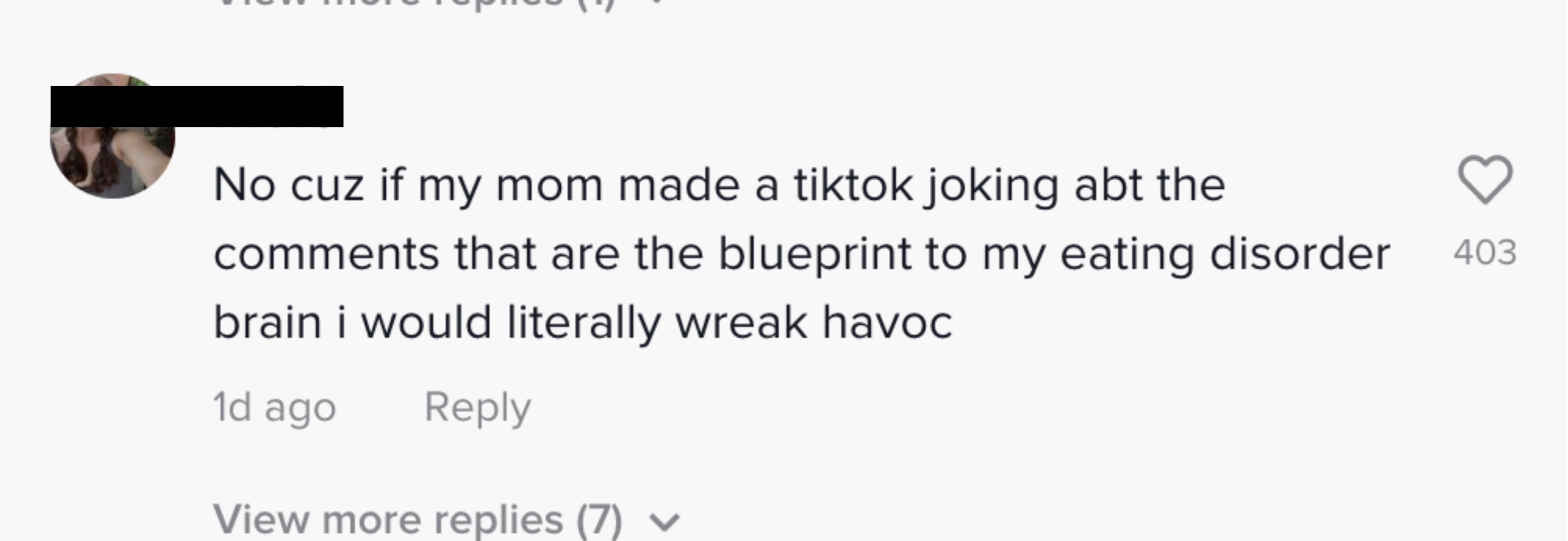 commenter saying if their mom did that they would wreak havoc