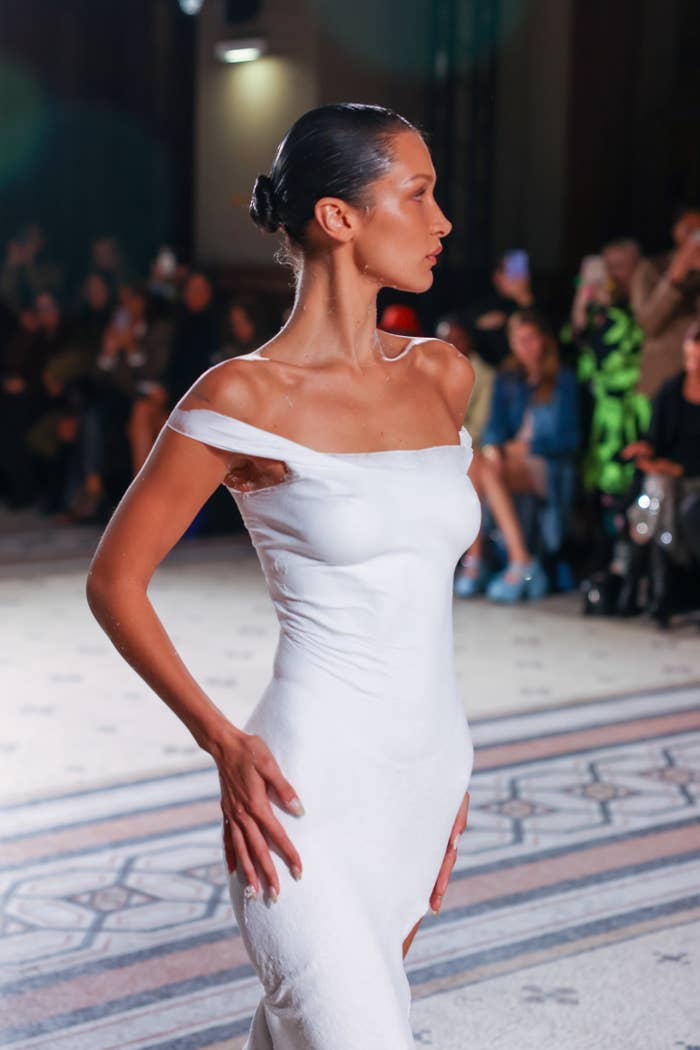 Bella Hadid's Spray-Painted Dress During Fashion Show
